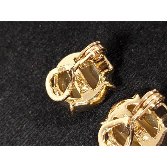 Monet Brown Cats Eye Glass Cabochon Round Stud Clip On Earrings - Picture 8 of 9